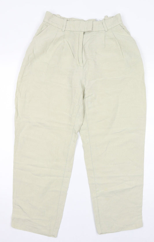H&M Womens Ivory Viscose Trousers Size 8 L26 in Regular Zip - Cropped