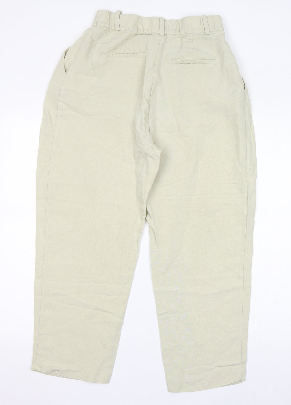 H&M Womens Ivory Viscose Trousers Size 8 L26 in Regular Zip - Cropped