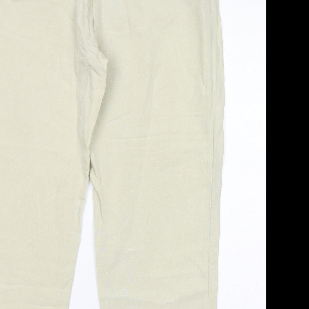 H&M Womens Ivory Viscose Trousers Size 8 L26 in Regular Zip - Cropped