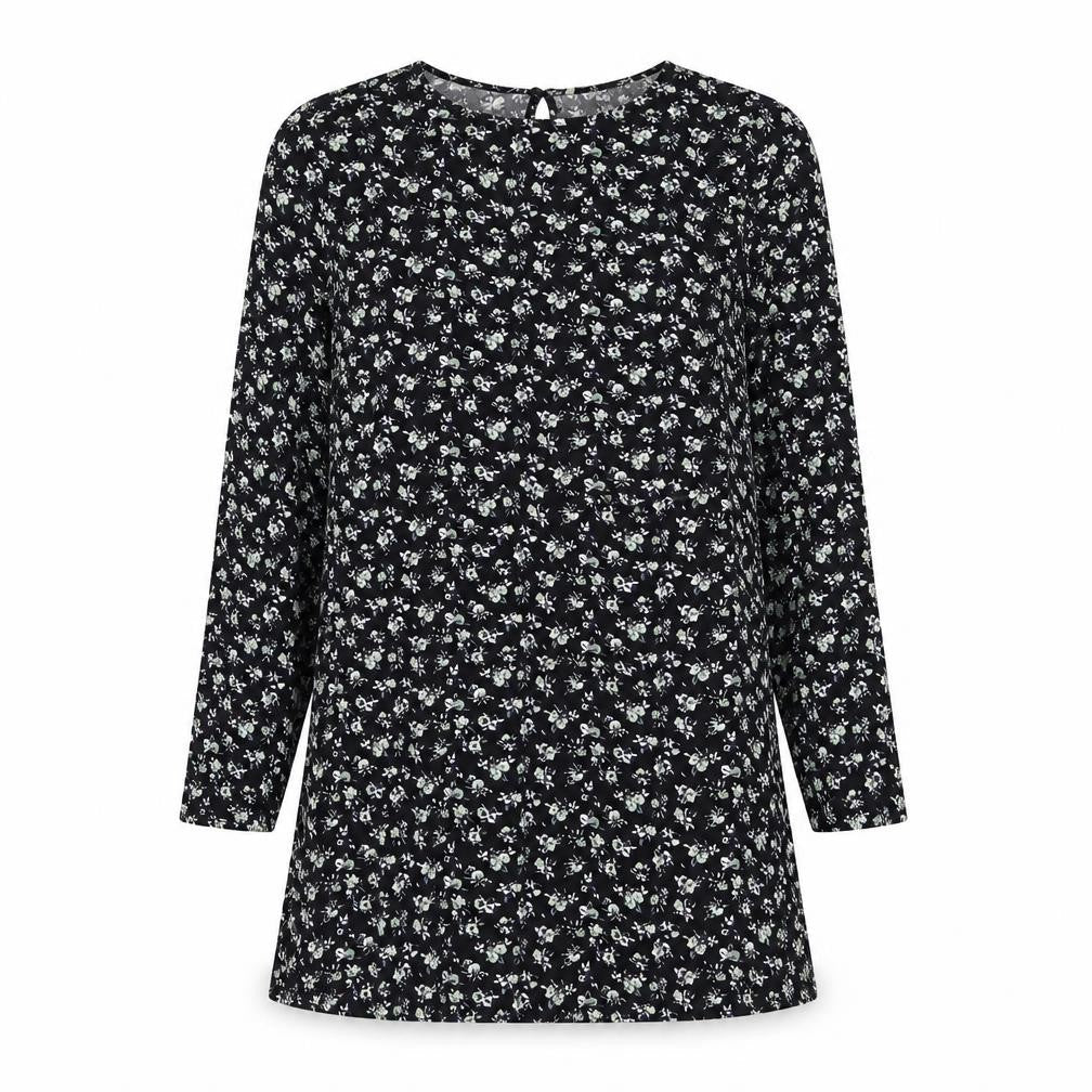 H&M Womens Black Floral Viscose A-Line Size 10 Round Neck Button