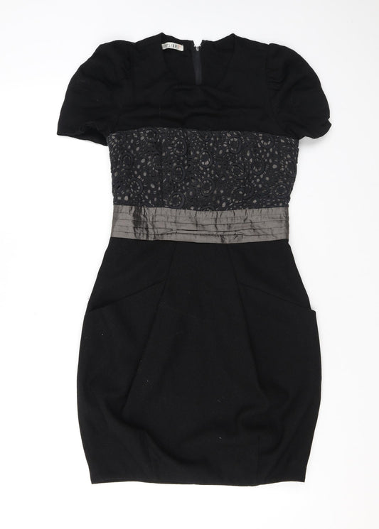 Jesire Womens Black Geometric Polyester Pencil Dress Size 6 Scoop Neck Zip