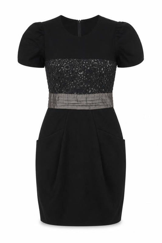 Jesire Womens Black Geometric Polyester Pencil Dress Size 6 Scoop Neck Zip