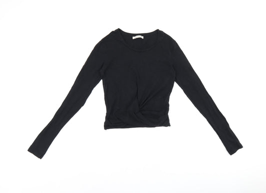 Zara Womens Black Cotton Cropped T-Shirt Size S Round Neck