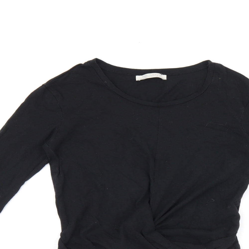Zara Womens Black Cotton Cropped T-Shirt Size S Round Neck