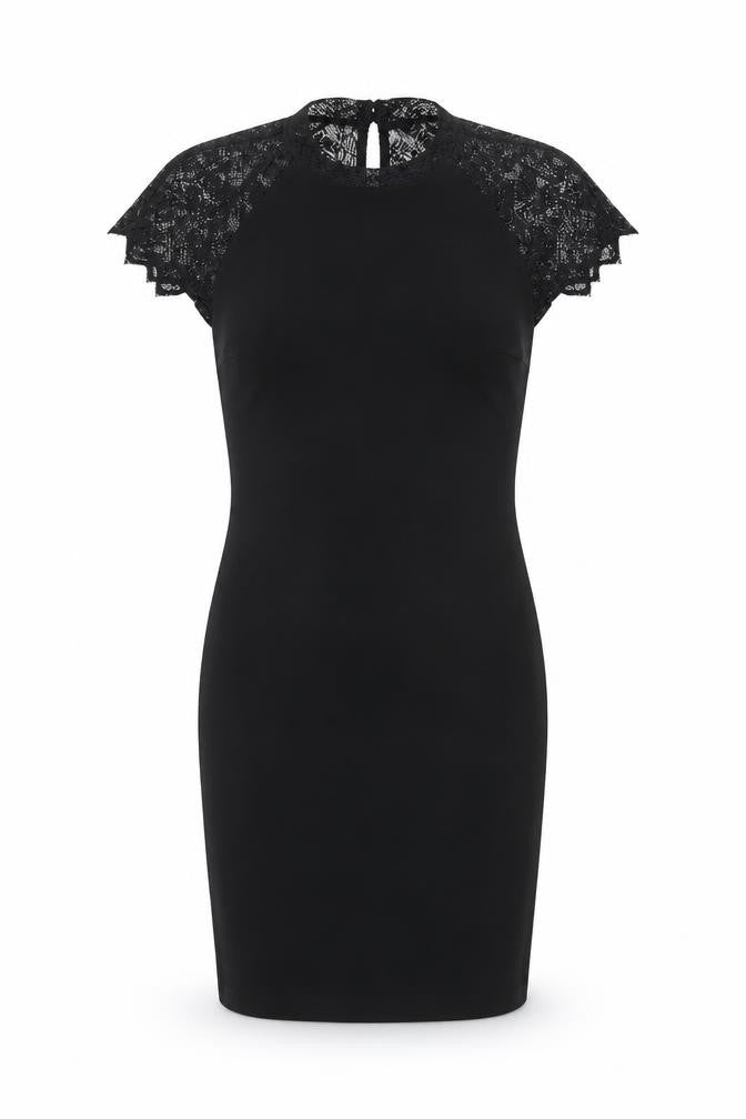 Zara Womens Black Polyester Bodycon Size S Round Neck Zip - Lace Detail