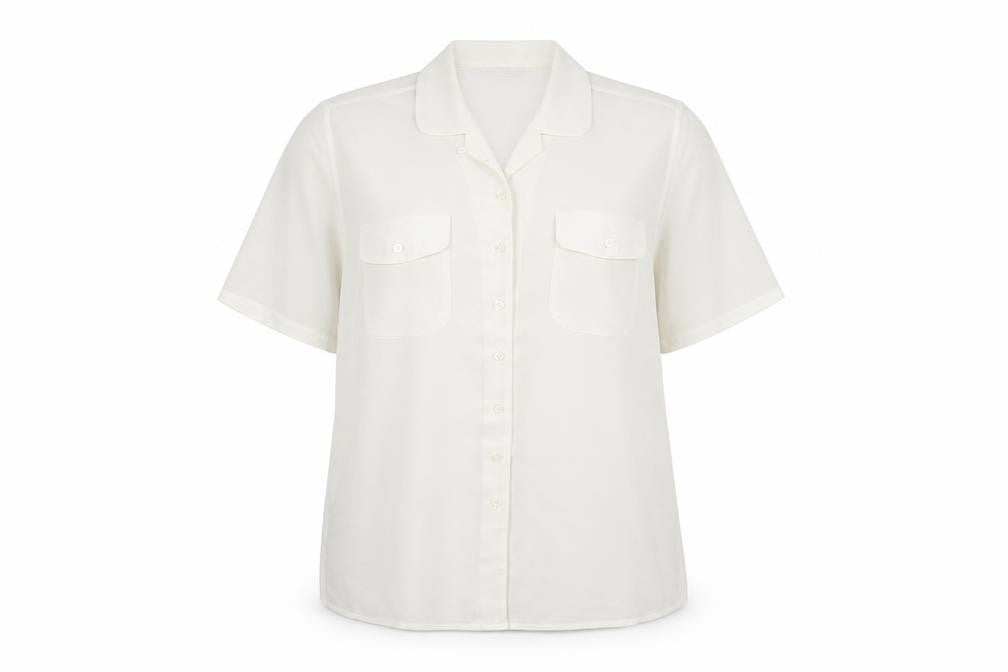 St Michael Womens White Polyester Basic Button-Up Size 10 Collared - Vintage