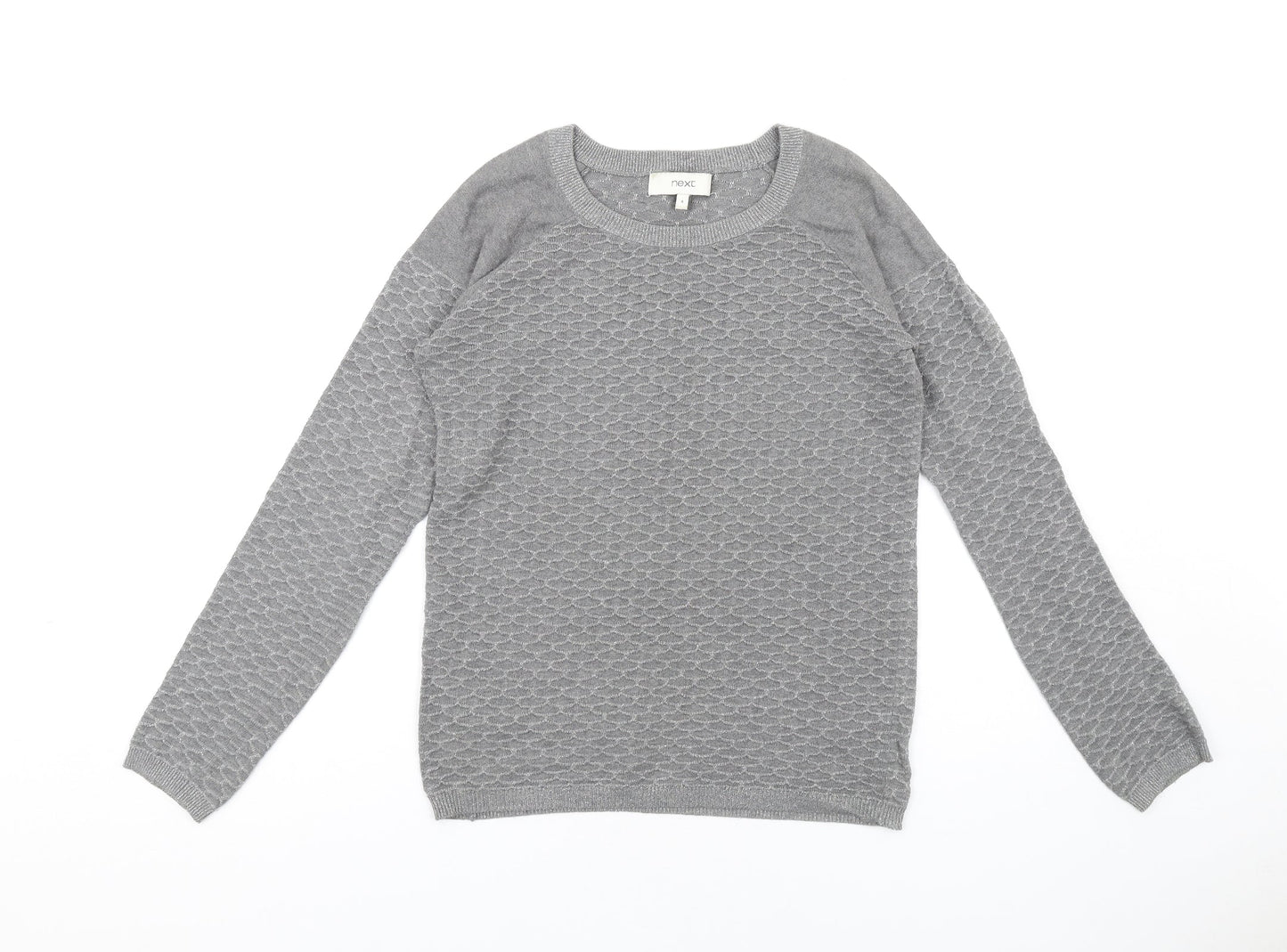 NEXT Womens Grey Crew Neck Cotton Pullover Jumper Size 8