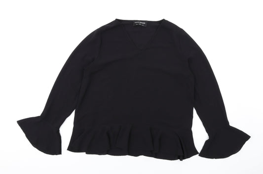 Little Mistress Womens Black Polyester Basic Blouse Size 10 V-Neck