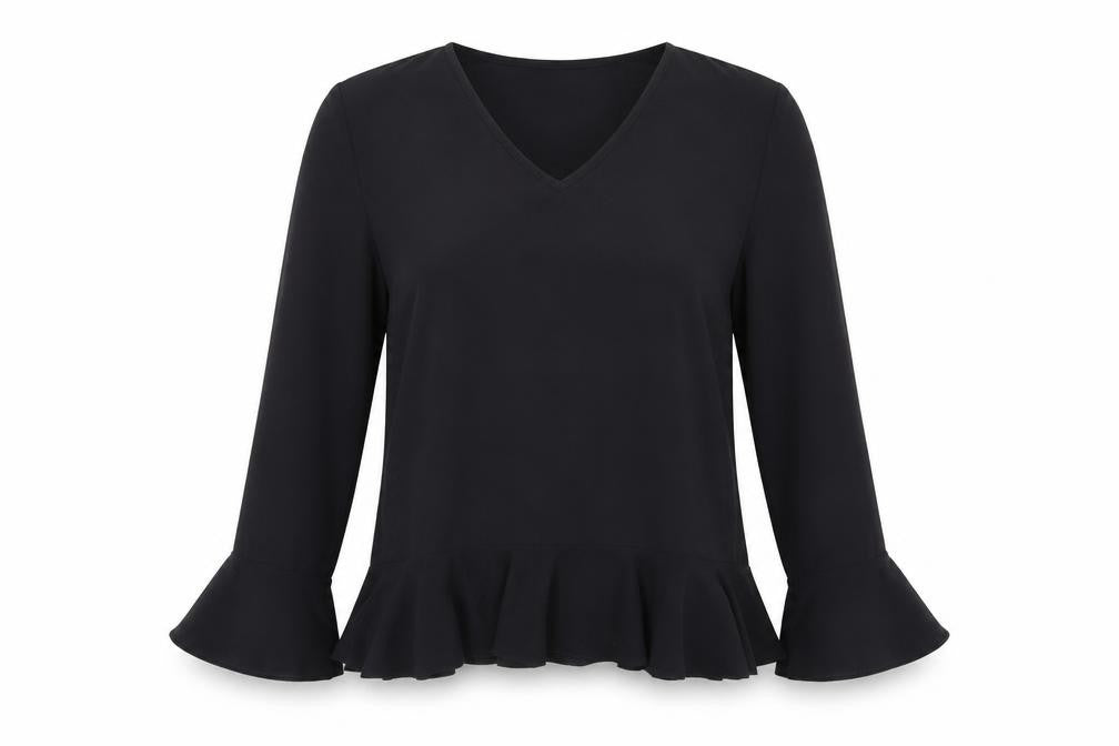 Little Mistress Womens Black Polyester Basic Blouse Size 10 V-Neck