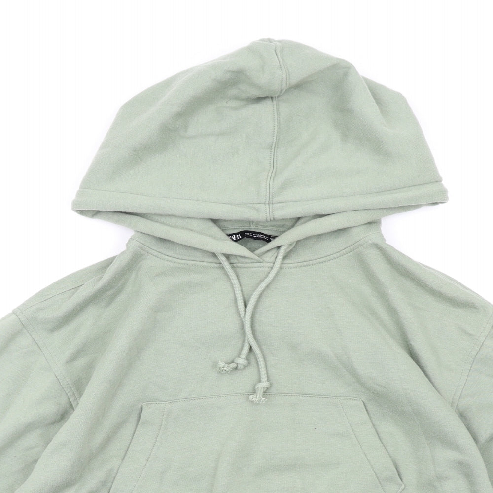 Zara Womens Green Cotton Pullover Hoodie Size M Pullover
