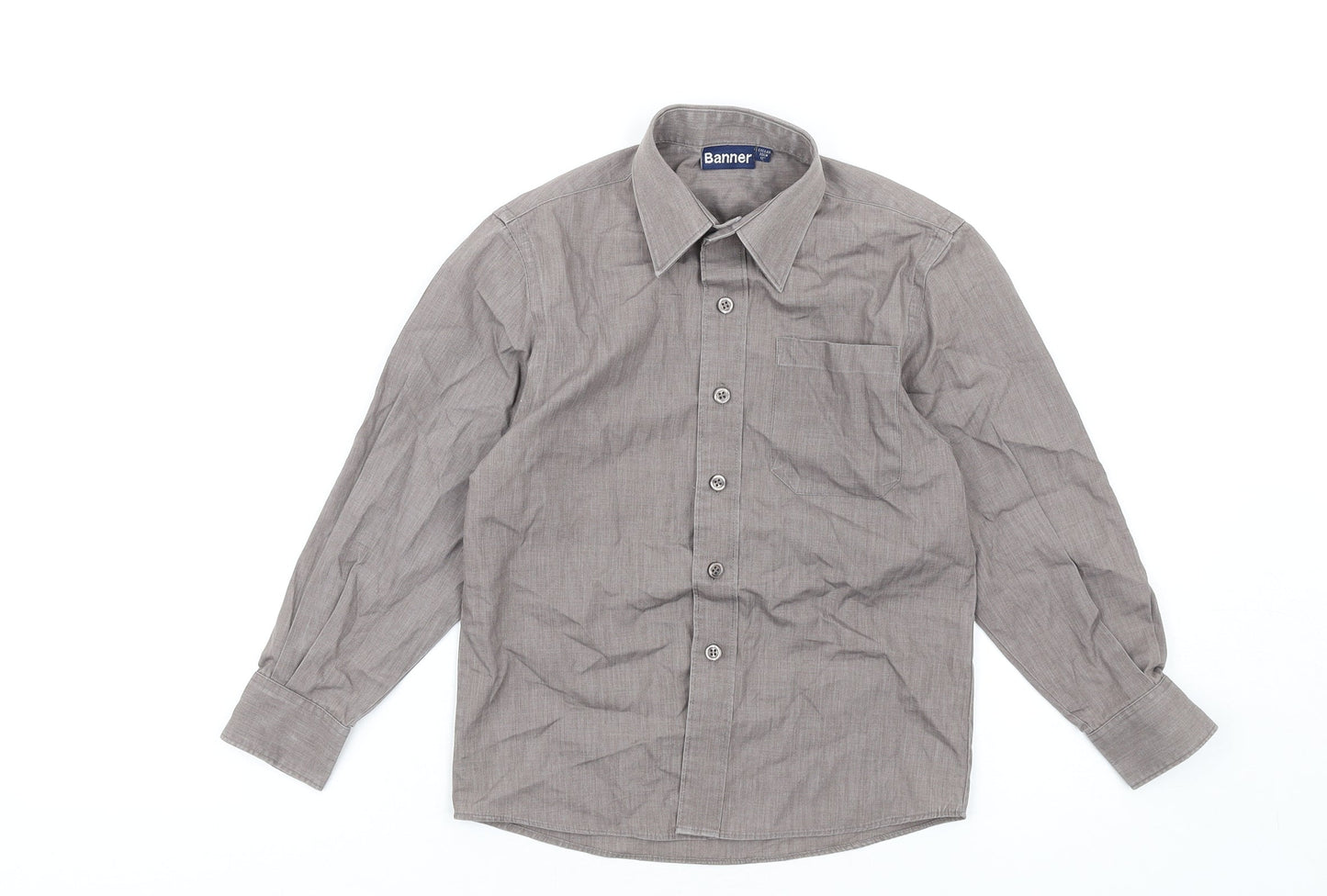 Banner Womens Grey Cotton Basic Button-Up Size 12 Collared
