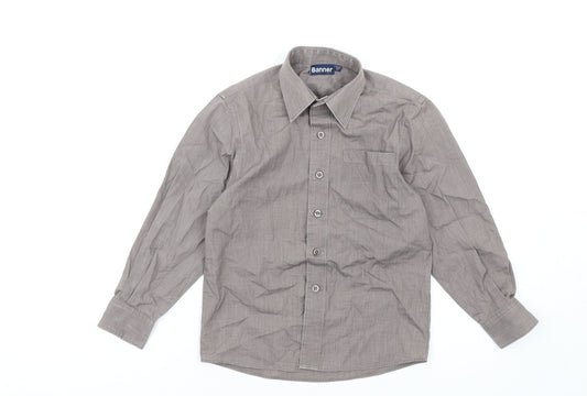 Banner Womens Grey Cotton Basic Button-Up Size 12 Collared