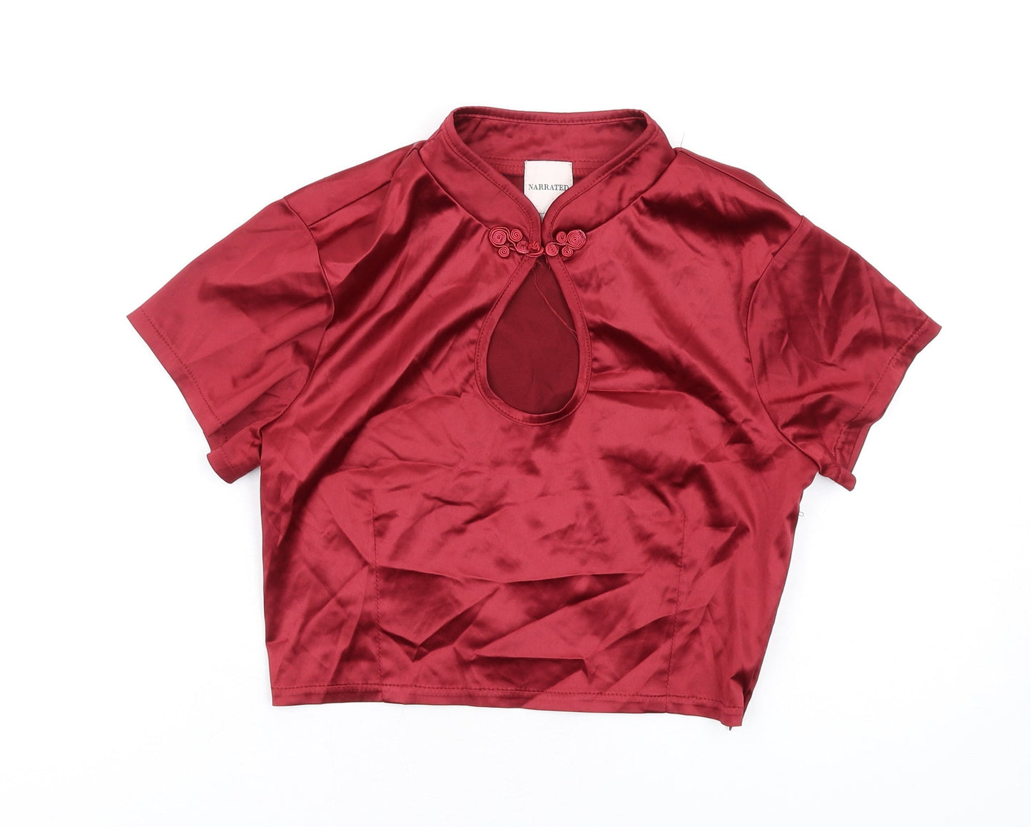 Narrated Womens Red Polyester Cropped T-Shirt Size XS Mock Neck