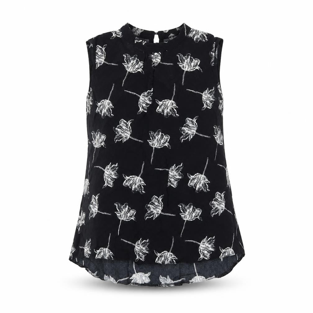 Warehouse Womens Black Floral Polyester Basic Tank Size 6 Round Neck