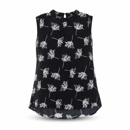 Warehouse Womens Black Floral Polyester Basic Tank Size 6 Round Neck