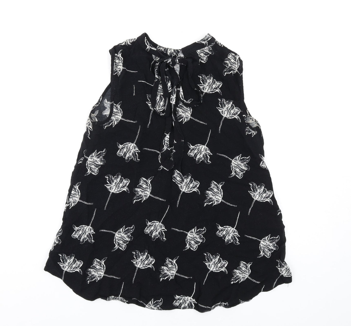 Warehouse Womens Black Floral Polyester Basic Tank Size 6 Round Neck