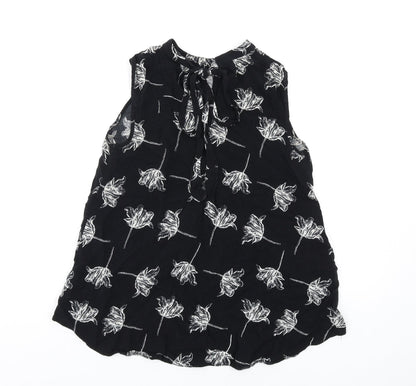 Warehouse Womens Black Floral Polyester Basic Tank Size 6 Round Neck