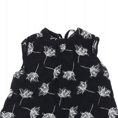 Warehouse Womens Black Floral Polyester Basic Tank Size 6 Round Neck