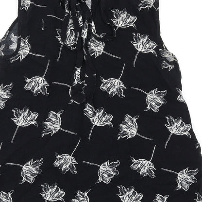 Warehouse Womens Black Floral Polyester Basic Tank Size 6 Round Neck