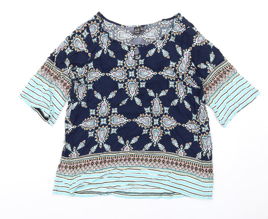 Izabel London Womens Multicoloured Geometric Viscose Basic T-Shirt Size 10 Scoop Neck