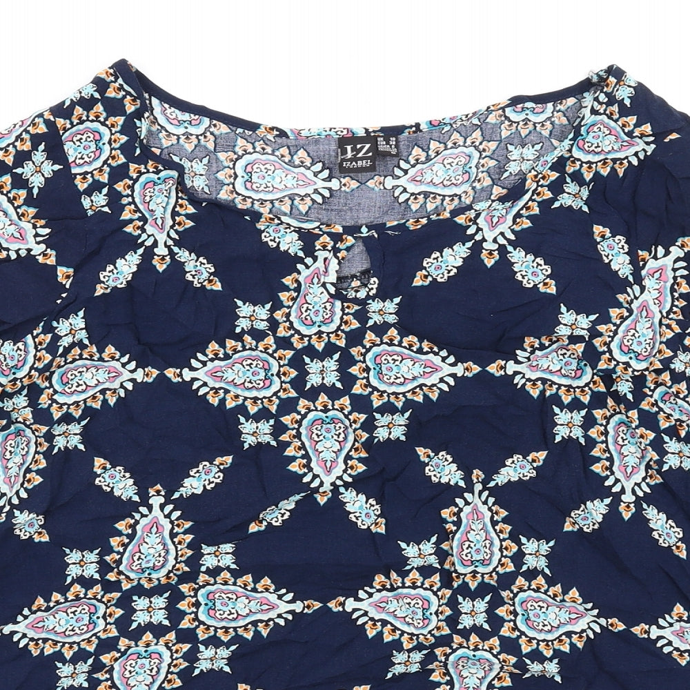 Izabel London Womens Multicoloured Geometric Viscose Basic T-Shirt Size 10 Scoop Neck