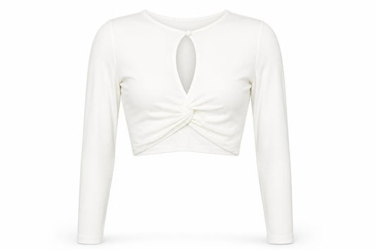 PRETTYLITTLETHING Womens Ivory Polyester Cropped T-Shirt Size 6 Round Neck - Twist Front