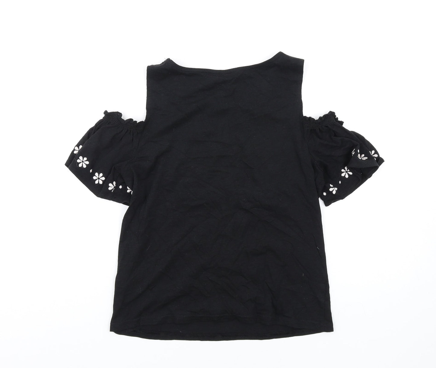 New Look Womens Black Cotton Basic T-Shirt Size 6 Round Neck - Cold Shoulder