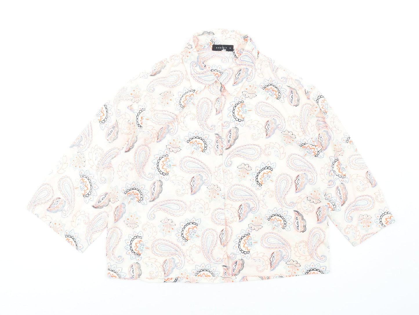 Exhibit Womens Multicoloured Paisley Polyester Basic Button-Up Size 12 Collared