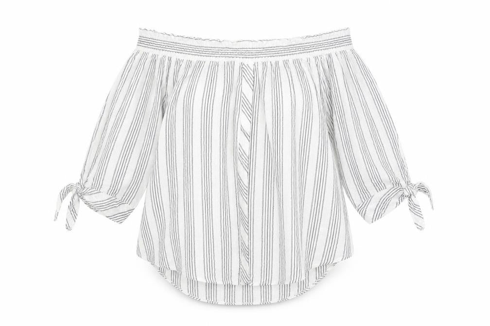 Miss Selfridge Womens White Striped Viscose Basic T-Shirt Size 8 Off the Shoulder