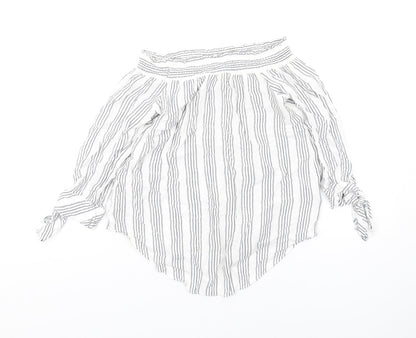 Back view of Miss Selfridge women’s white striped viscose basic t-shirt, size UK 8, off the shoulder