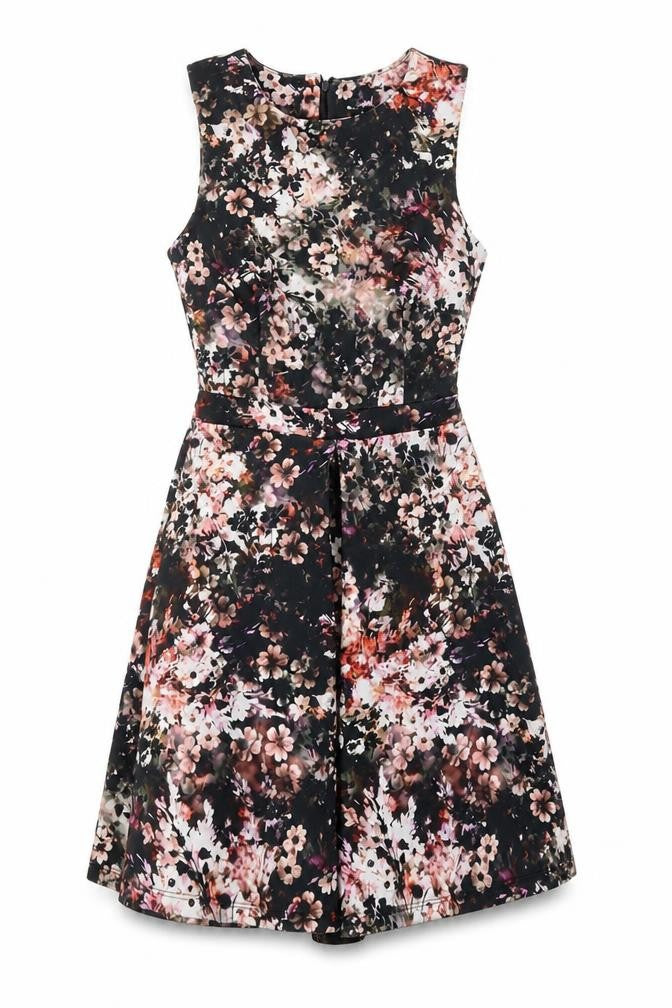Warehouse Womens Multicoloured Floral Polyester Fit & Flare Size 8 Round Neck Zip
