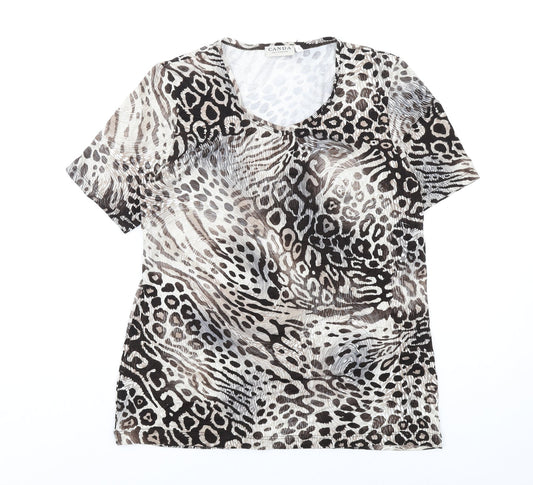 Canda Womens Beige Animal Print Viscose Basic T-Shirt Size S Round Neck - Leopard Print