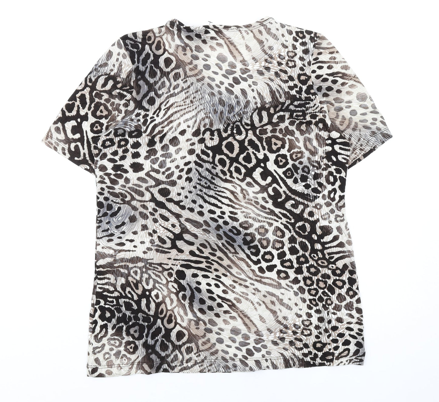 Canda Womens Beige Animal Print Viscose Basic T-Shirt Size S Round Neck - Leopard Print