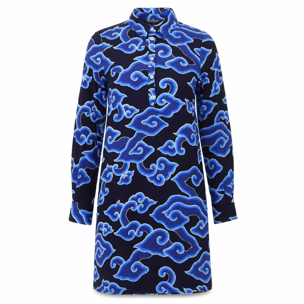 marksand Womens Blue Geometric Polyester Shirt Dress Size 8 Collared Button
