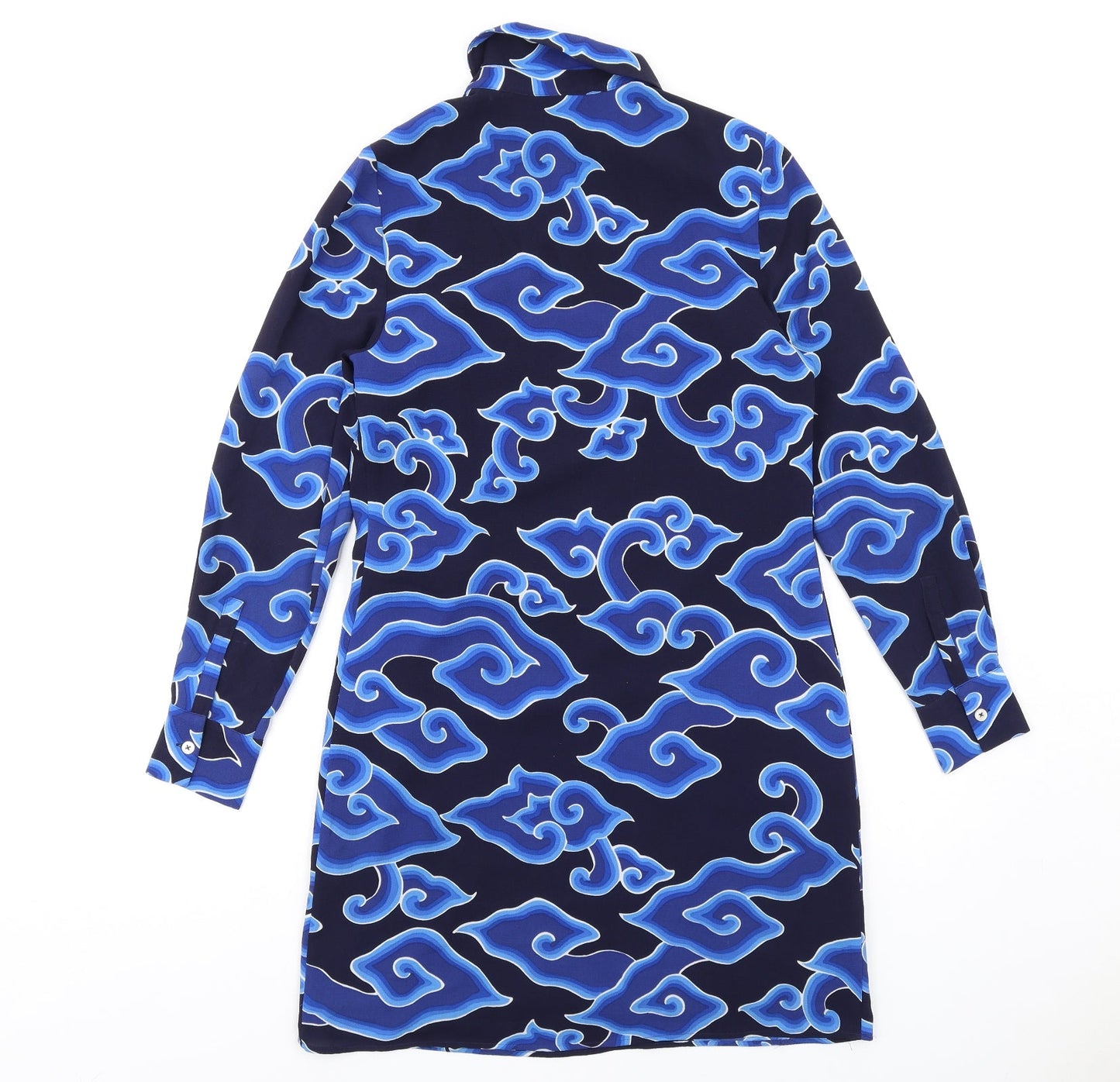 marksand Womens Blue Geometric Polyester Shirt Dress Size 8 Collared Button
