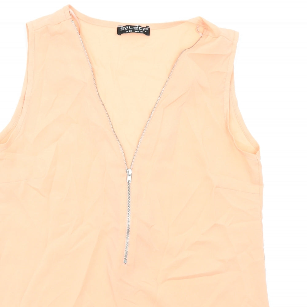 Select Womens Pink Polyester Basic Tank Size 12 V-Neck