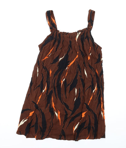 Next Womens Brown Geometric Viscose A-Line Size 10 Square Neck Pullover
