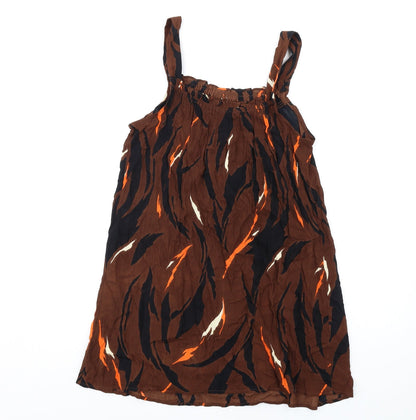 Next Womens Brown Geometric Viscose A-Line Size 10 Square Neck Pullover