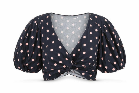 River Island Womens Black Polka Dot Cotton Basic Blouse Size 12 Sweetheart - Tie Front