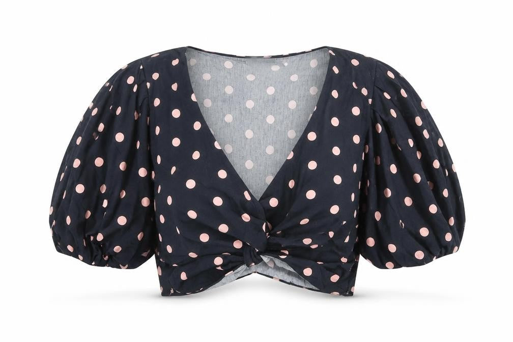 River Island Womens Black Polka Dot Cotton Basic Blouse Size 12 Sweetheart - Tie Front