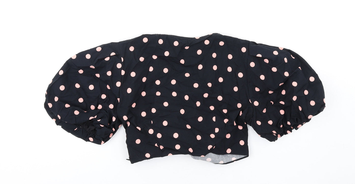 River Island Womens Black Polka Dot Cotton Basic Blouse Size 12 Sweetheart - Tie Front