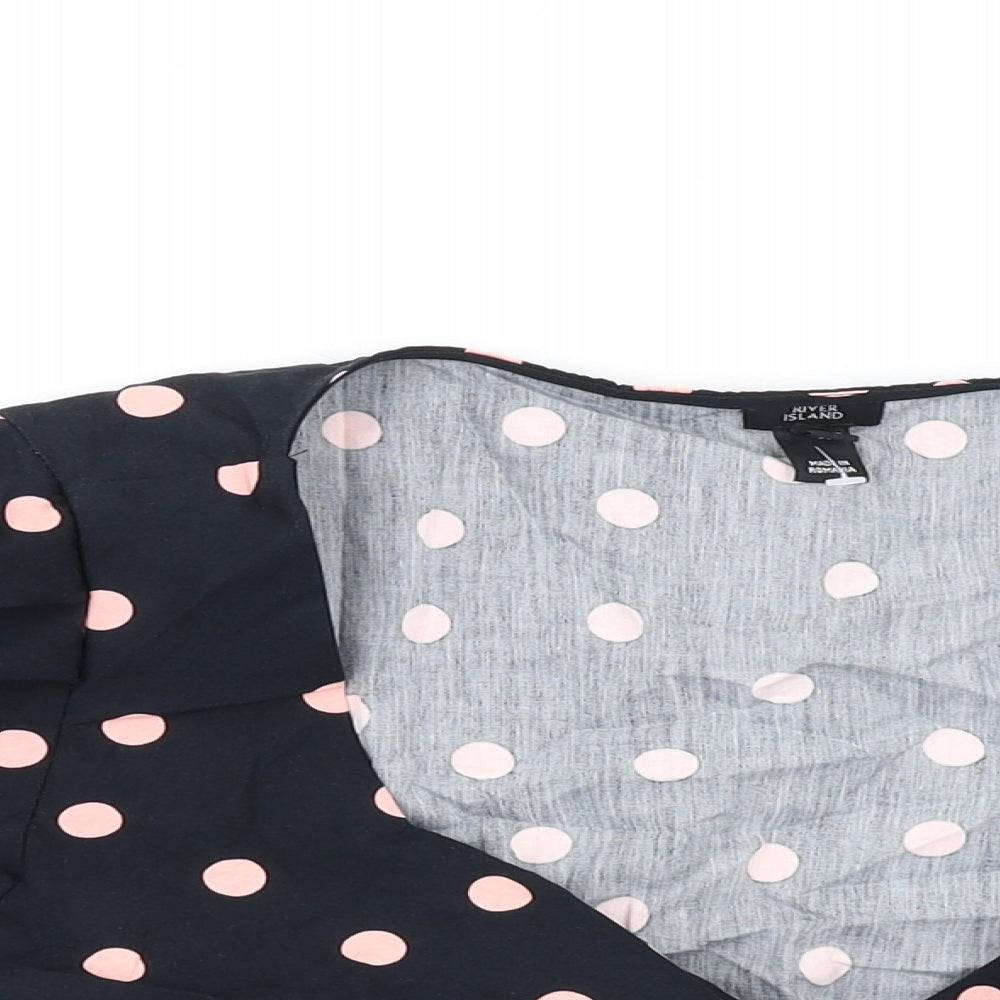 River Island Womens Black Polka Dot Cotton Basic Blouse Size 12 Sweetheart - Tie Front