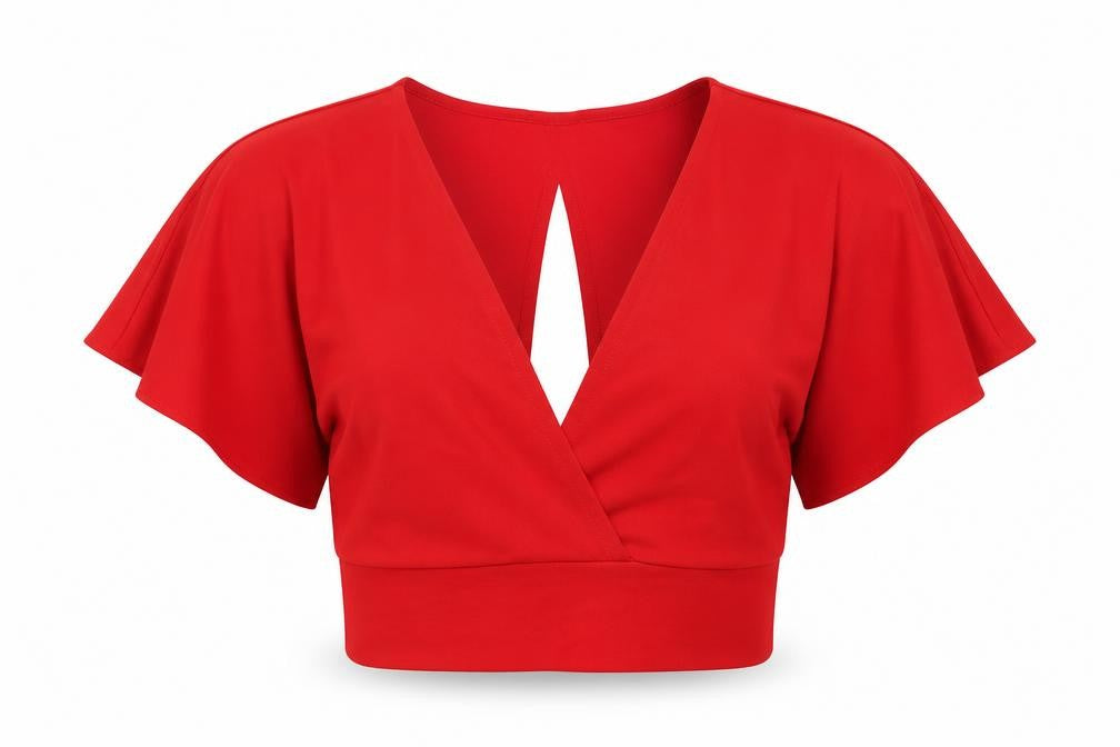 H&M Womens Red Polyester Cropped T-Shirt Size S V-Neck