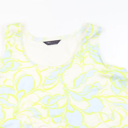 Marks & Spencer Womens Ivory Geometric Polyester Basic Tank Size 14 Boat Neck