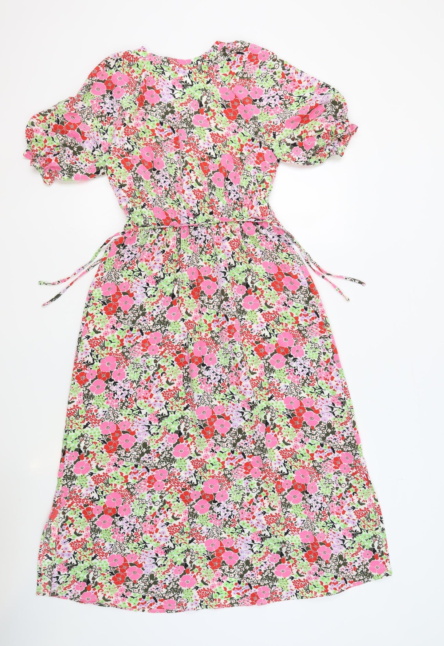 Marks and Spencer Womens Multicoloured Floral Polyester A-Line Size 6 V-Neck Button