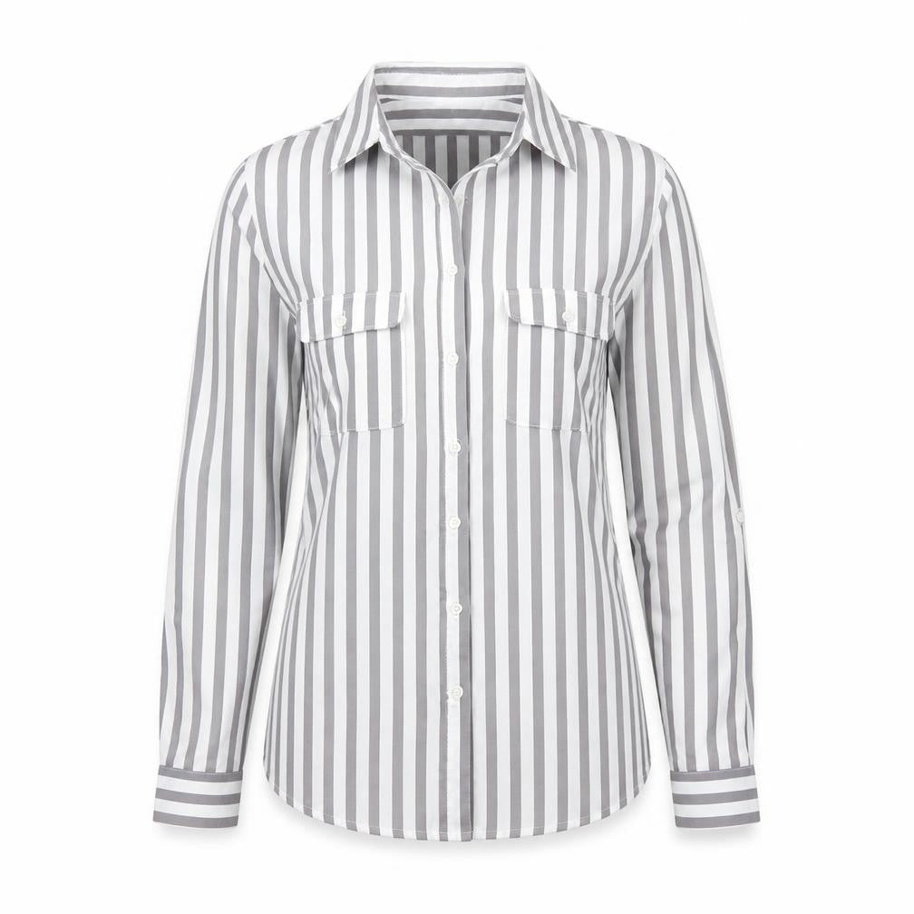 NEXT Womens Grey Striped Cotton Basic Button-Up Size 8 Collared