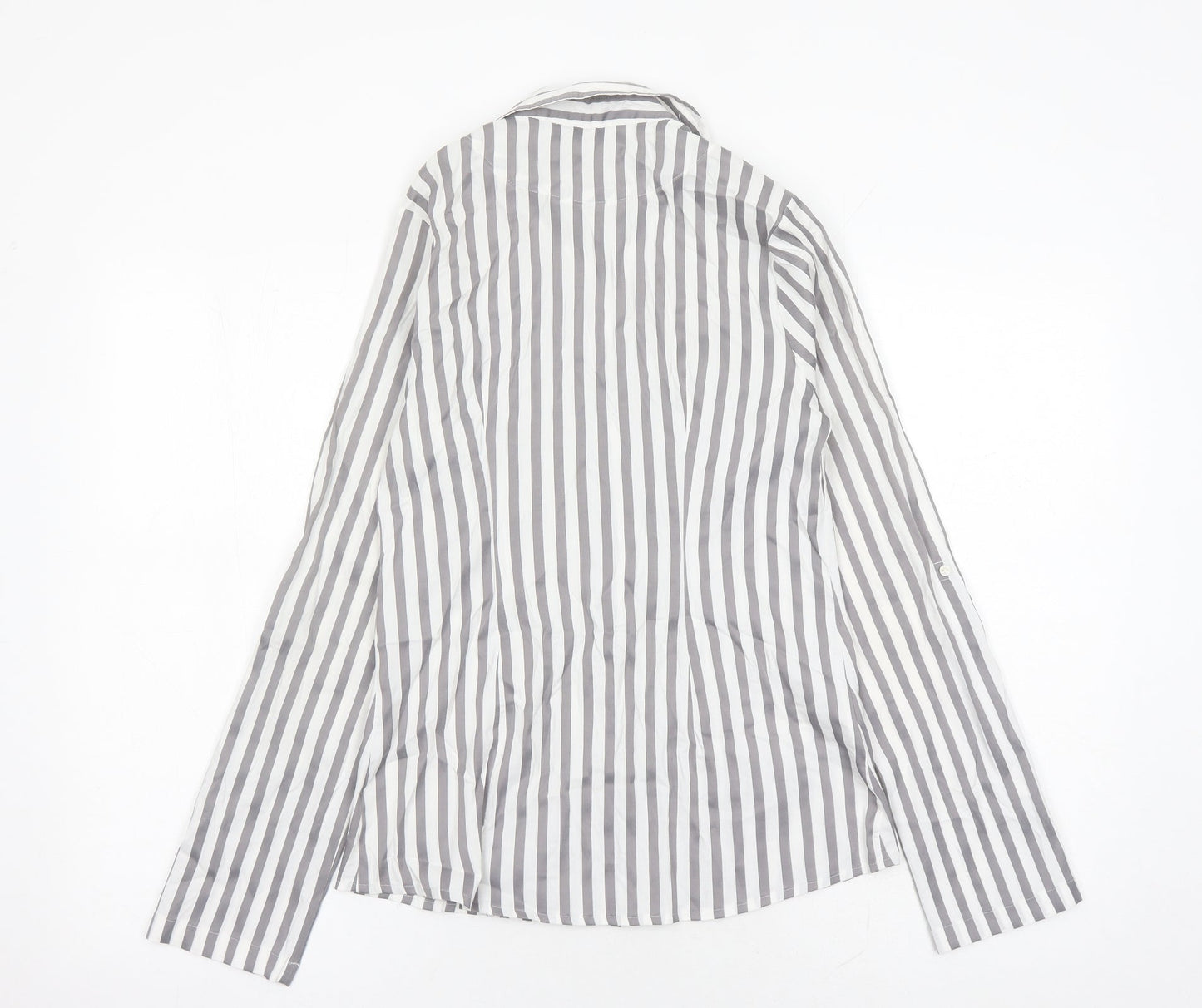 NEXT Womens Grey Striped Cotton Basic Button-Up Size 8 Collared