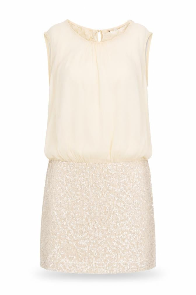 Coast Womens Beige Polyester A-Line Size 10 Round Neck Button - Sequin Detail