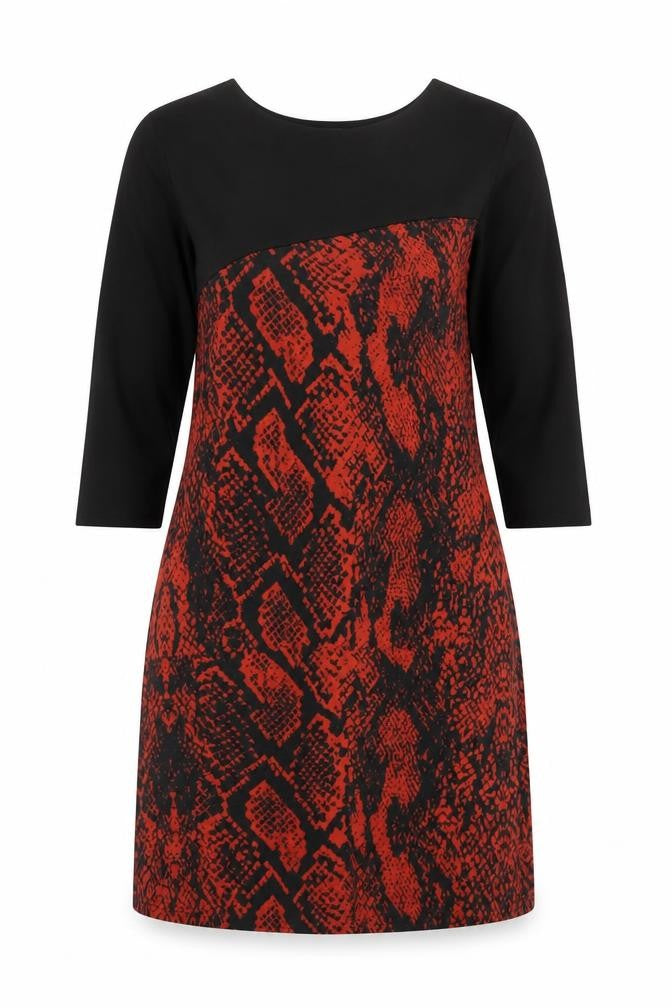 Saloos Womens Black Animal Print Polyester A-Line Size 14 Round Neck Pullover - Snakeskin Pattern