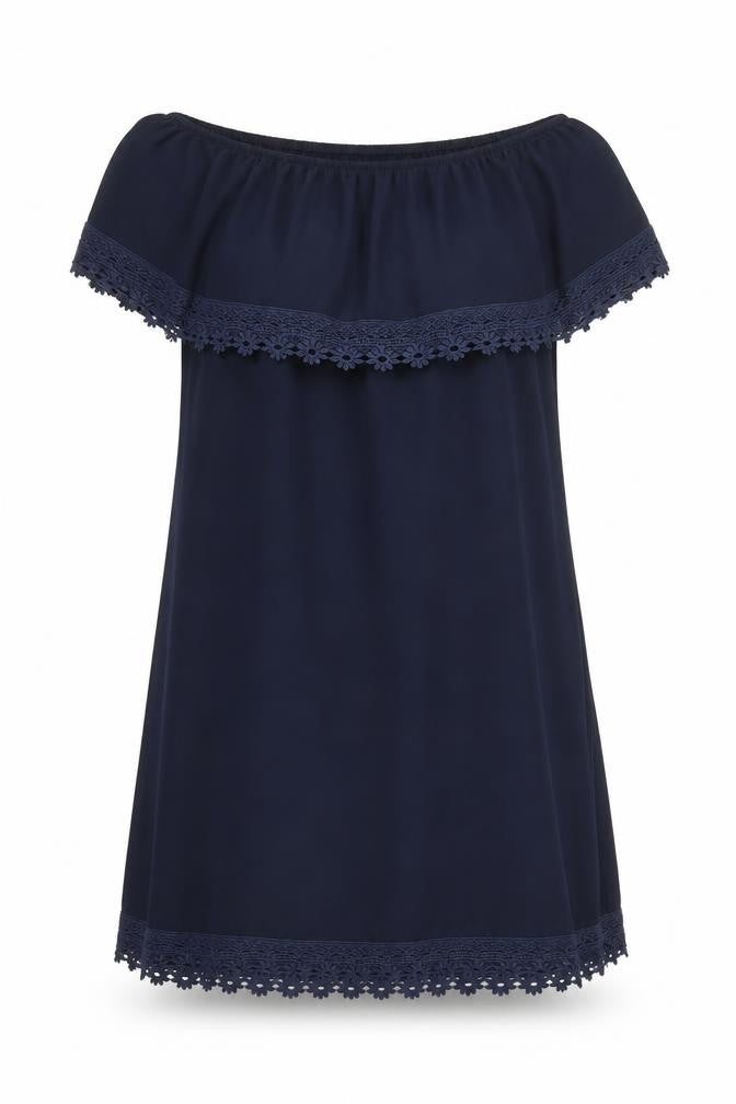 Izabel London Womens Blue Polyester A-Line One Size Boat Neck Pullover - Cropped